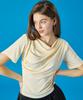 KOLEAT Women Drape Shirring Soft Plain Short Sleeve T-Shirt [Custard]