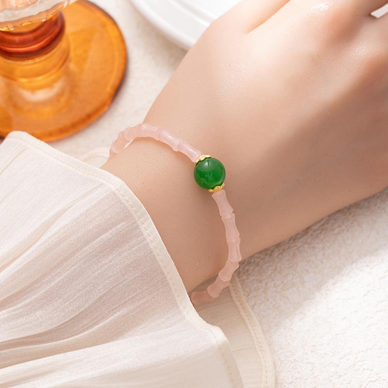 Bamboo Jade Round Bead Bracelet Light Luxury Niche Retro Bracelet High Sense Retro National Style Jewelry Women'S Ancient Clothing Accessories