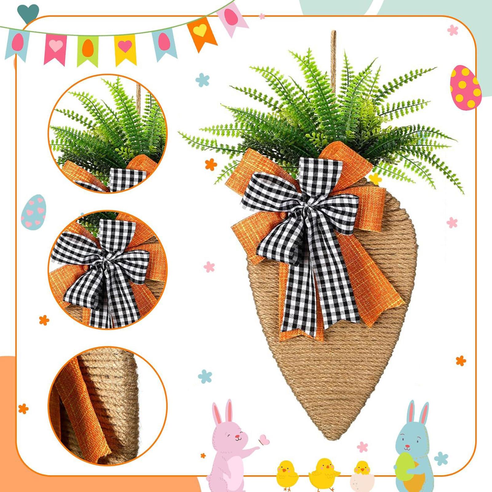 

17in Carrot Easter Wreath with Black and White Burlap Bow Easter Rope Carrot Door/ Wall Decor Home Party Decorations for Spring China Mainland