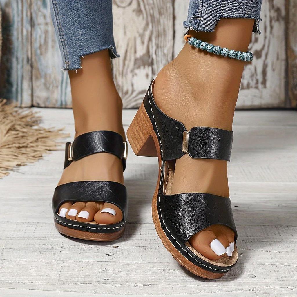 Sandalias de Tacón de Bloque con Puntera Descubierta para Mujer - Elegantes Tacones Slip-on para Salir y para Vestir Casual de Verano