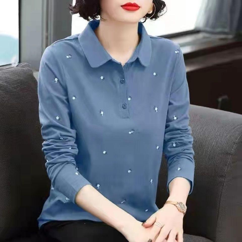 All Season Turn-down Collar Solid Dot Pattern Casual Plus Size Loose Women's Clothing T-Shirts Comfortable Simple Button