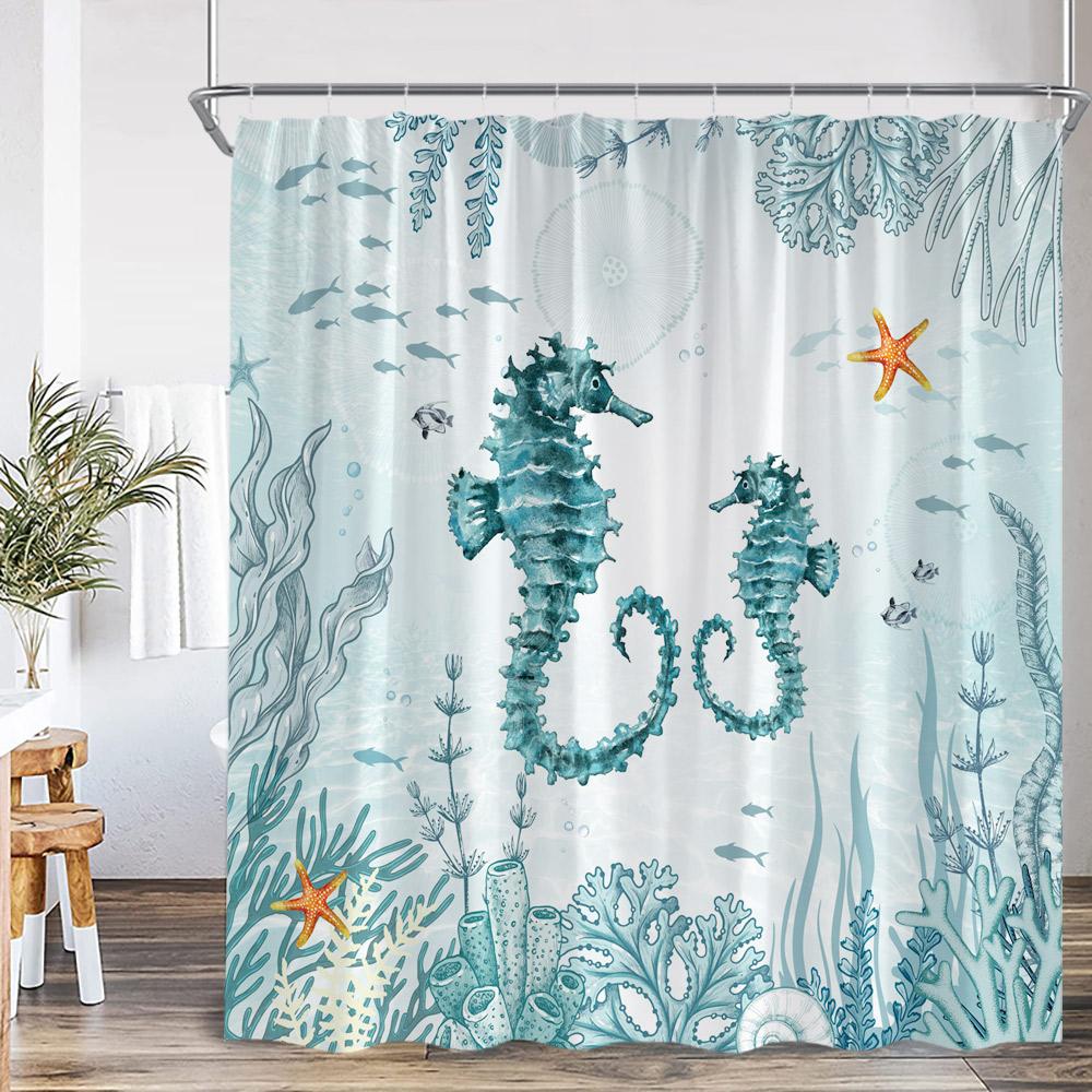 

Мультяшные Океанские Животные Акварельные Шторки для Душа Осьминог Черепаха Медуза Кит Морские Украшения для Ванной Комнаты Полиэстеровые Шторки для Ванны 90x180cm-35x70in