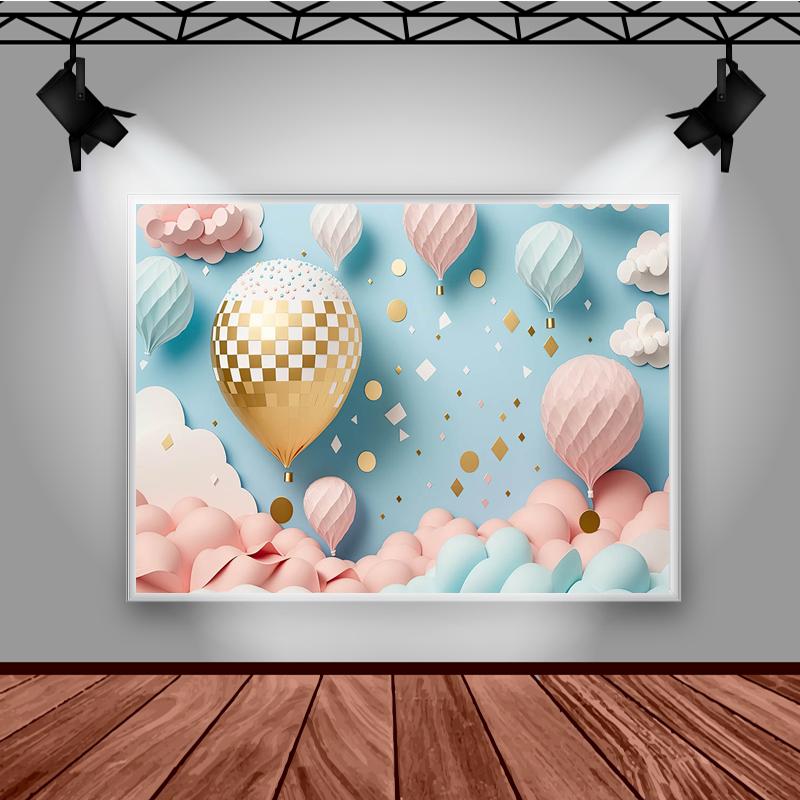 Mocsicka 3D Hot Air Balloon Backdrop For Baby Cake Smash Photography Background Colorful Clouds   Photo Studio
