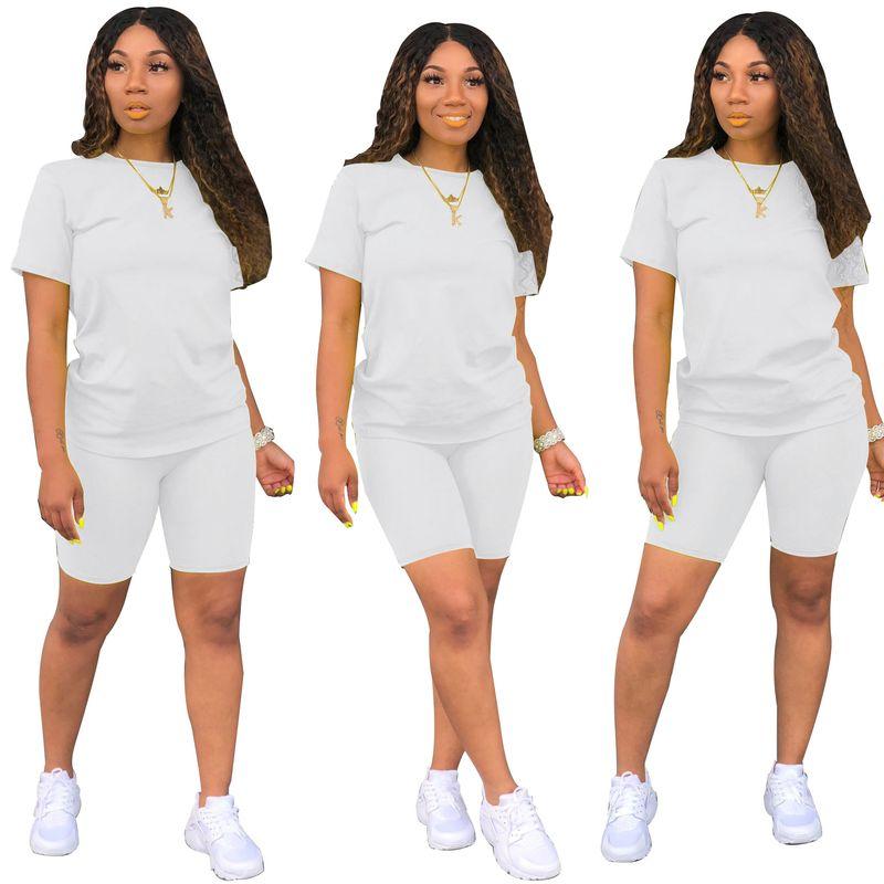 Solid Color Round Neck Neck T-shirt Shorts Set Pure Color Crew Neck T-shirt Shorts Set