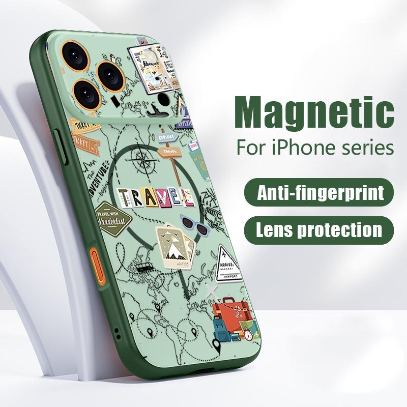 Custodia Magnetica Per Magsafe Per iPhone 17 Pro Max Air Line Mappa da Viaggio Pattern Copertura Sensazione Pelle Per iPhone 16 15 14 13 Pro Max
