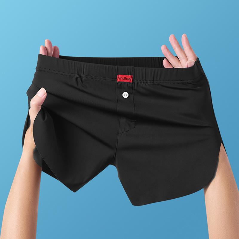 Men s Summer Ultra Thin Ice Silk Breathable Loose Breathable Sweat Absorbing Flat Angle Underwear L чёрный