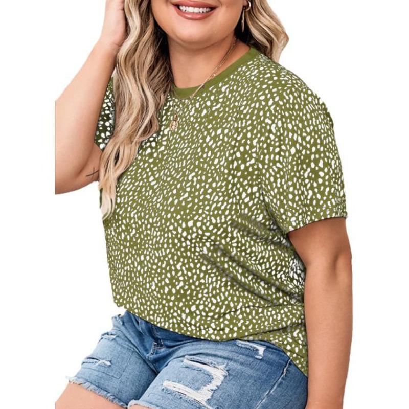 

Женская футболка с коротким рукавом и леопардовым принтом в горошек, свободная базовая футболка с круглым вырезом, модный повседневный дышащий легкий удобный топ с короткими рукавами 5XL