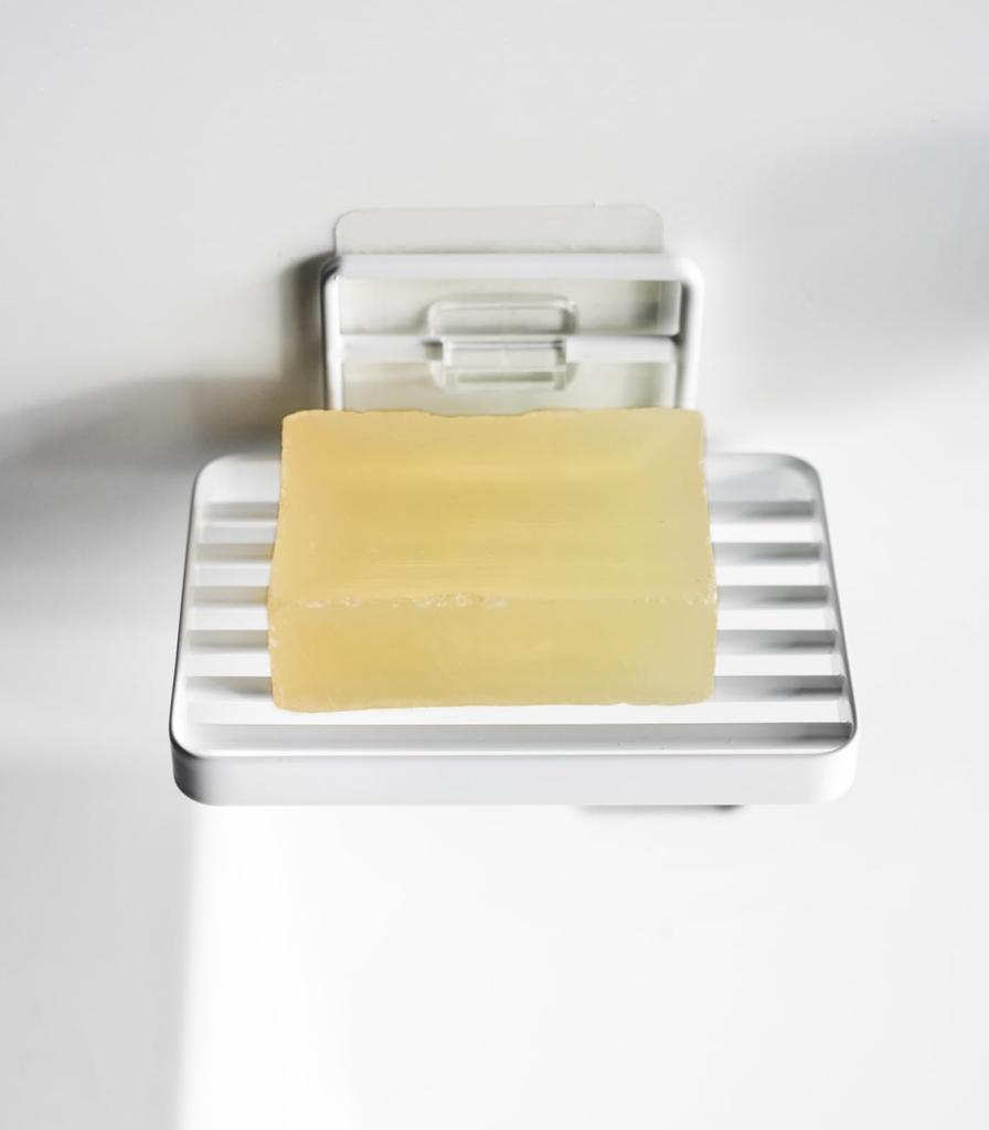 Yamazaki Tower Soap Tray with Film W12 X X Film Floating Soap Quick Drainage and 4540 Hooks, White, Approx. D8.5 H7.8cm (excluding Hooks), Storage,