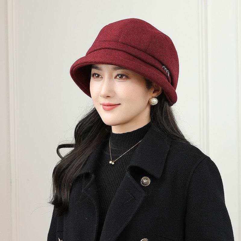 Middle-Aged And Elderly Women'S Season Peaked Hat Mother Warm Thickened Woolen Grandma Basin Hat Casual Bucket Hat