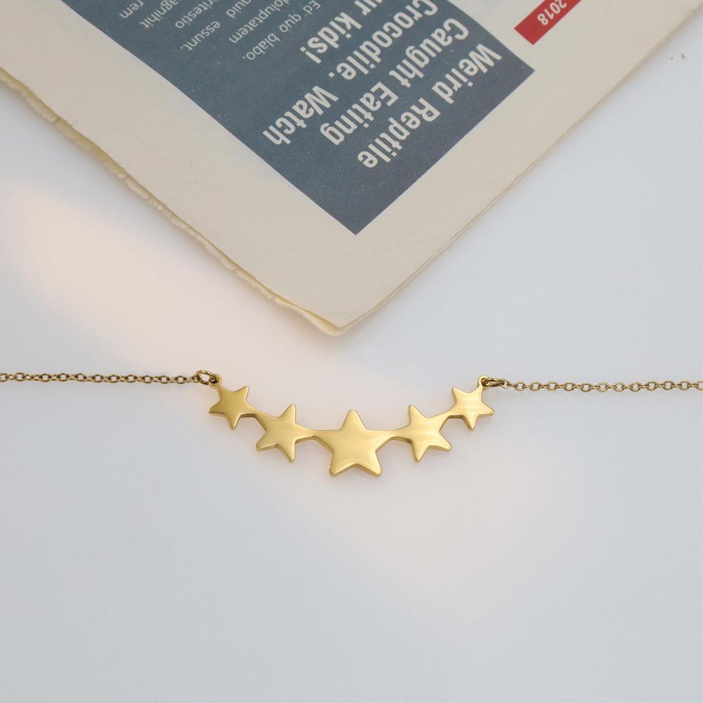 Stylish And Simple 18K Gold Xiaoxiangfeng Collarbone Chain High-End Titanium Steel Pentagram Pendant Necklace Female