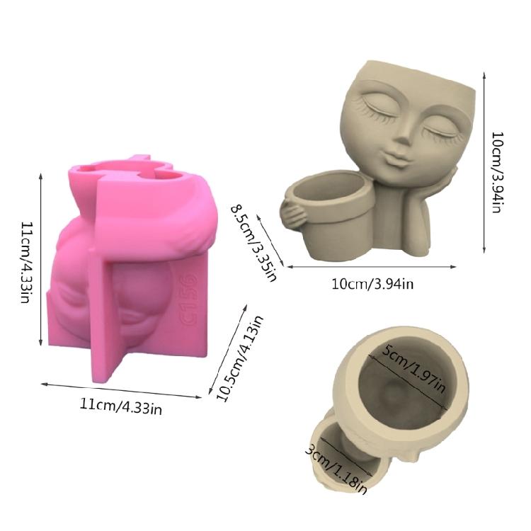 Creative Human Face for Doll Silicone Mold Epoxy Resin Casting Succulent Pot