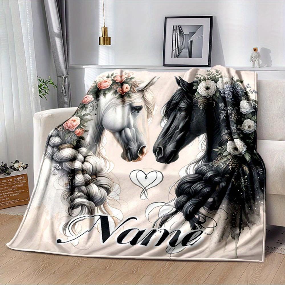 240Gm2 Horse Customize Your Name Outdoor Blanket Suitable For All Seasons Comfortable And Warm Soft Blanket Suitable For Travel Gifts For Relatives