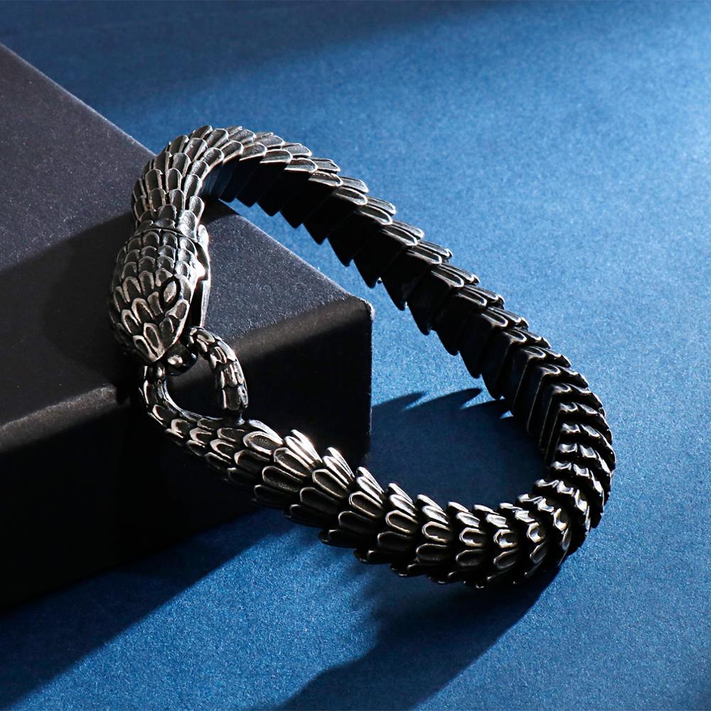 Fongten Punk Black Snake Link Chain Bracelets Bangle Stainless Steel Charm Hip Hop Personalised Men Women Jewelry