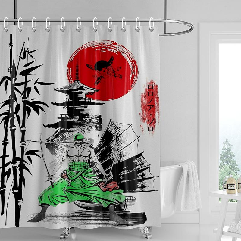 Duschvorhang im japanischen Stil mit Gogi Retro-Charakterdruck, farbecht, Badezimmer-Trennvorhang für Hotel-Heimdekoration