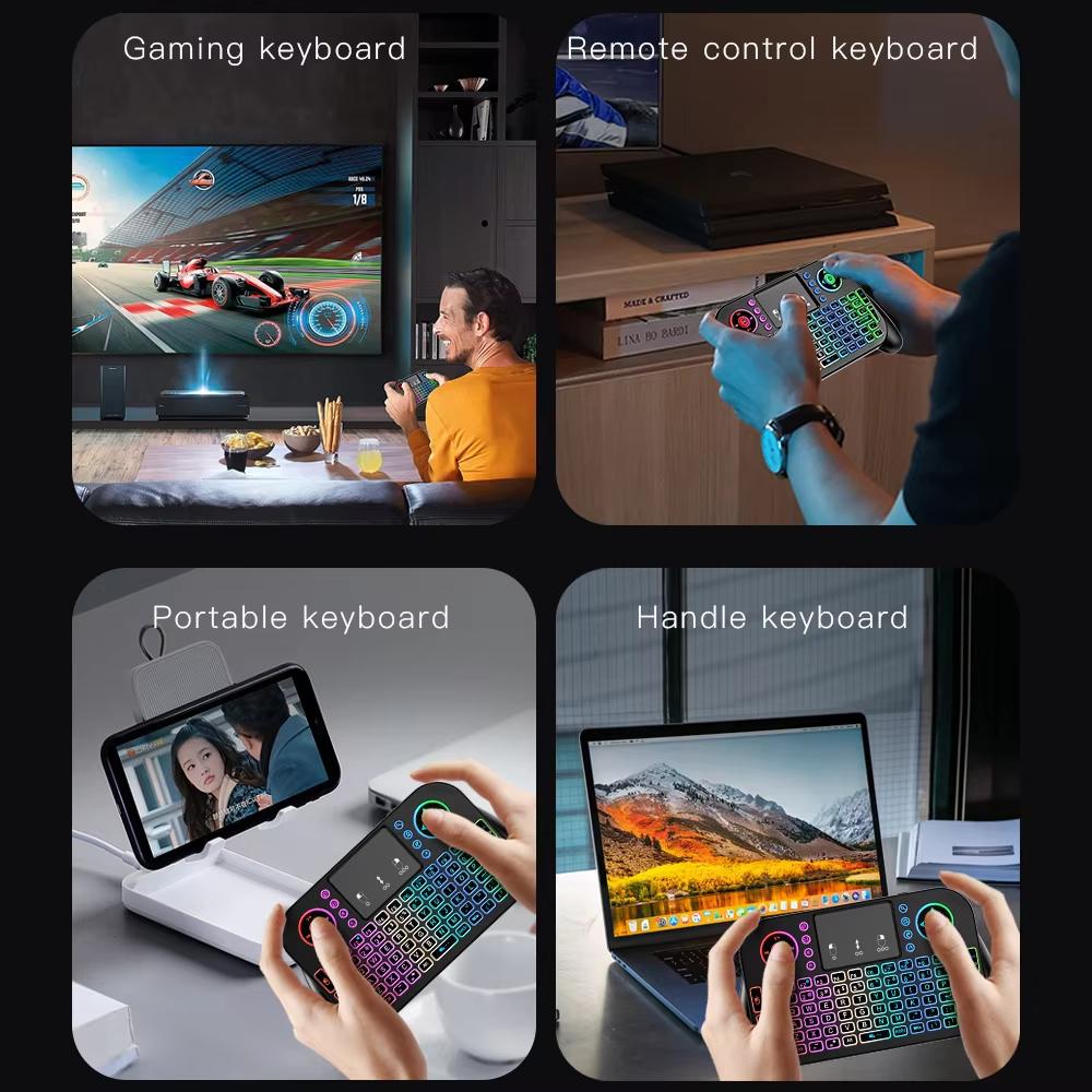RGB Mini Keyboard Bluetooth 5.0 Keyboard 2.4G Wireless Keyboard Dual-mode Rechargeable Keyboard with Touchpad for Android TV Box