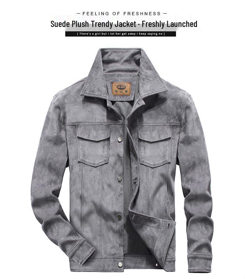 Men's Retro Suede Plush Jacket - Spring/Autumn Thin Workwear Style 1859