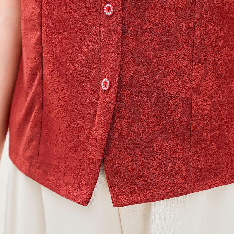 Elegant New Chinese Style V-Neck Jacquard Short Sleeve Blouse