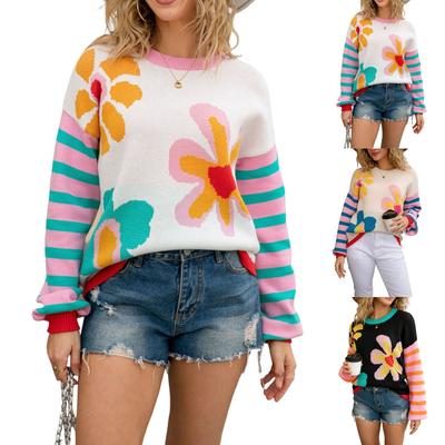 Damen Casual Mode Retro Rundhals Lockerer Pullover Langarm Pullover