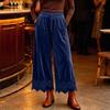 Women's Fashion Color Casual Wide Leg Pants with Elastic Waist and Pockets