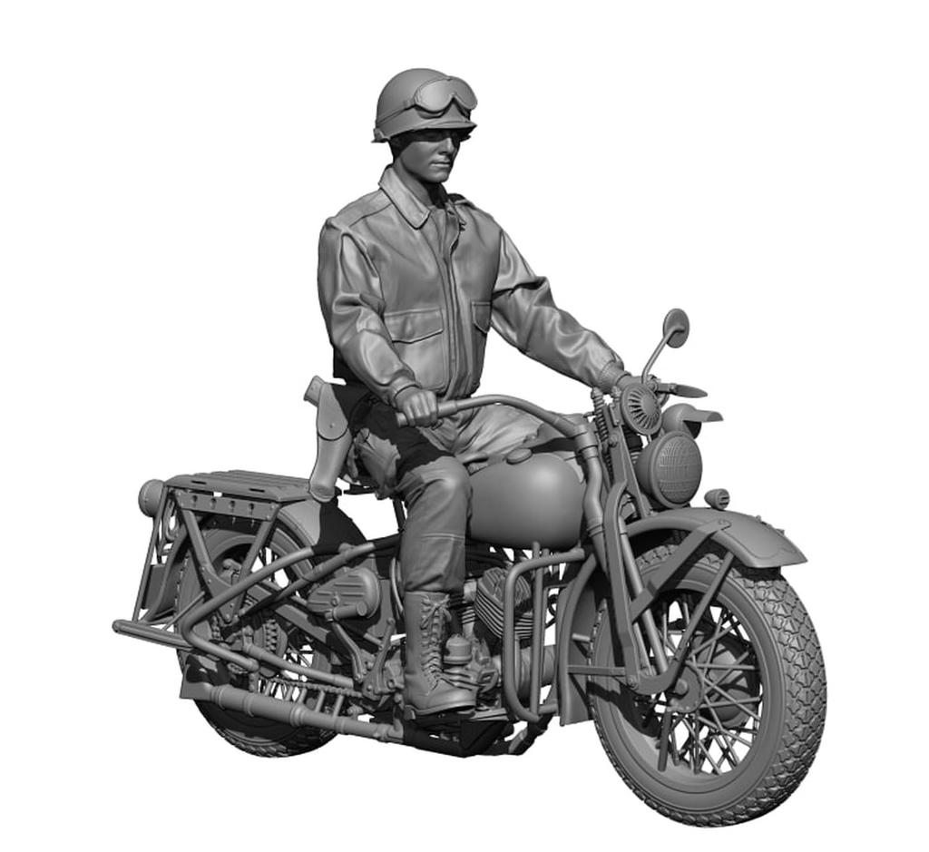 H3 Model 1/48 WWII US Airborne Division American Rider (with Motorcycle) 3D Printer Kit HS48109 (Person)