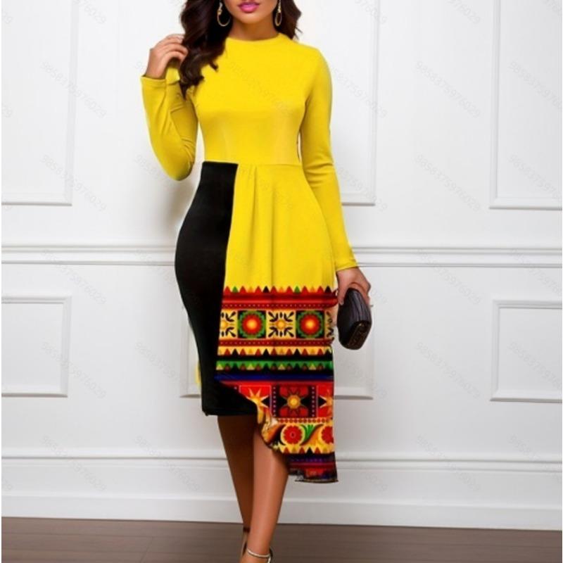 

Элегантное женское многослойное платье средней длины с нерегулярными швами на весну и осень XXXL