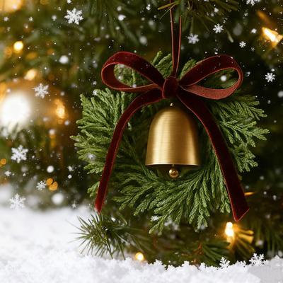 Mini Christmas Cedar Wreath Small Artificial Xmas Wreath with Bell And Ribbon Bow for Christmas Tree Mantle Window Fireplace Kitchen Decoration