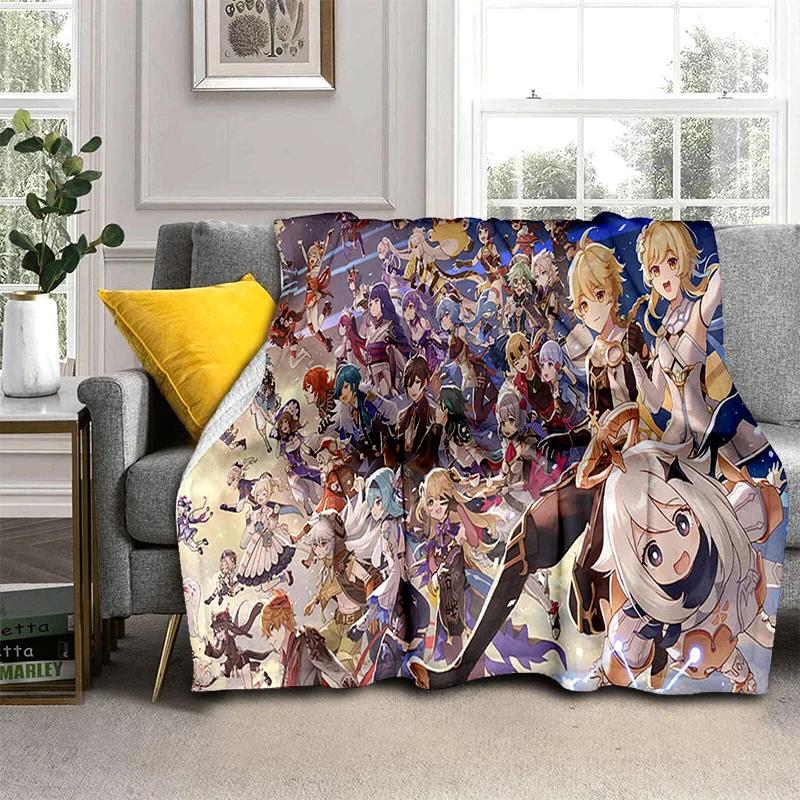 Game Genshin Impact Gamer Cartoon Blanket,Soft Throw Blanket for Home Bedroom Bed Sofa Picnic Travel Office Cover Blanket Kids