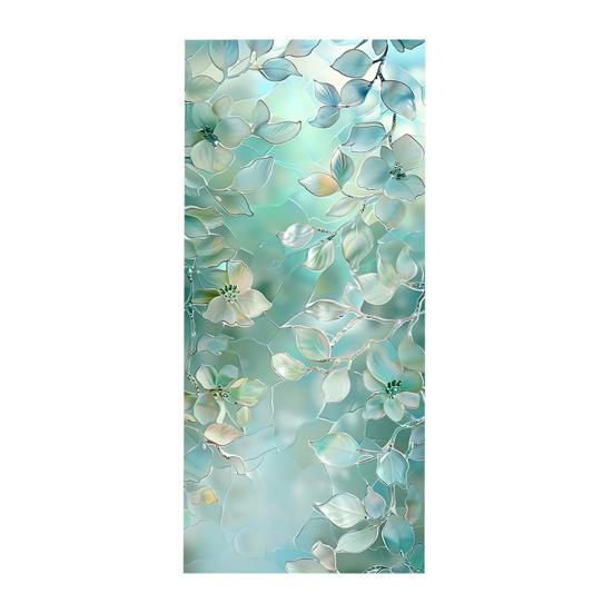 

Flower Window Privacy Film Leaf Pattern Privacy Protection Film Static Cling Removable Decorative Window Film for Home Bathroom Kitchen B