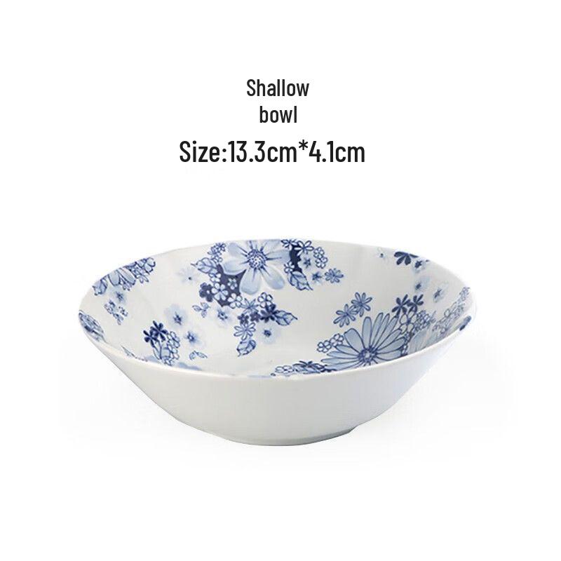 Mino Ware Hand-Painted Blue and White Ceramic Bowl - Japanese Embossed Tableware for Sushi and Soup.