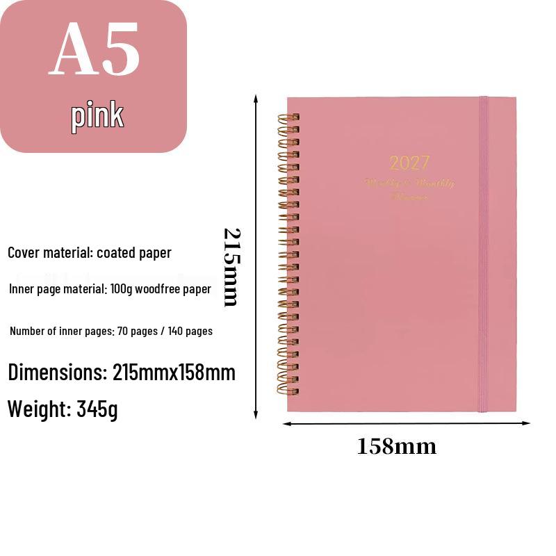 A5 Weekly Planner 2027 - Customizable Coil Schedule Notebook for Office & Study