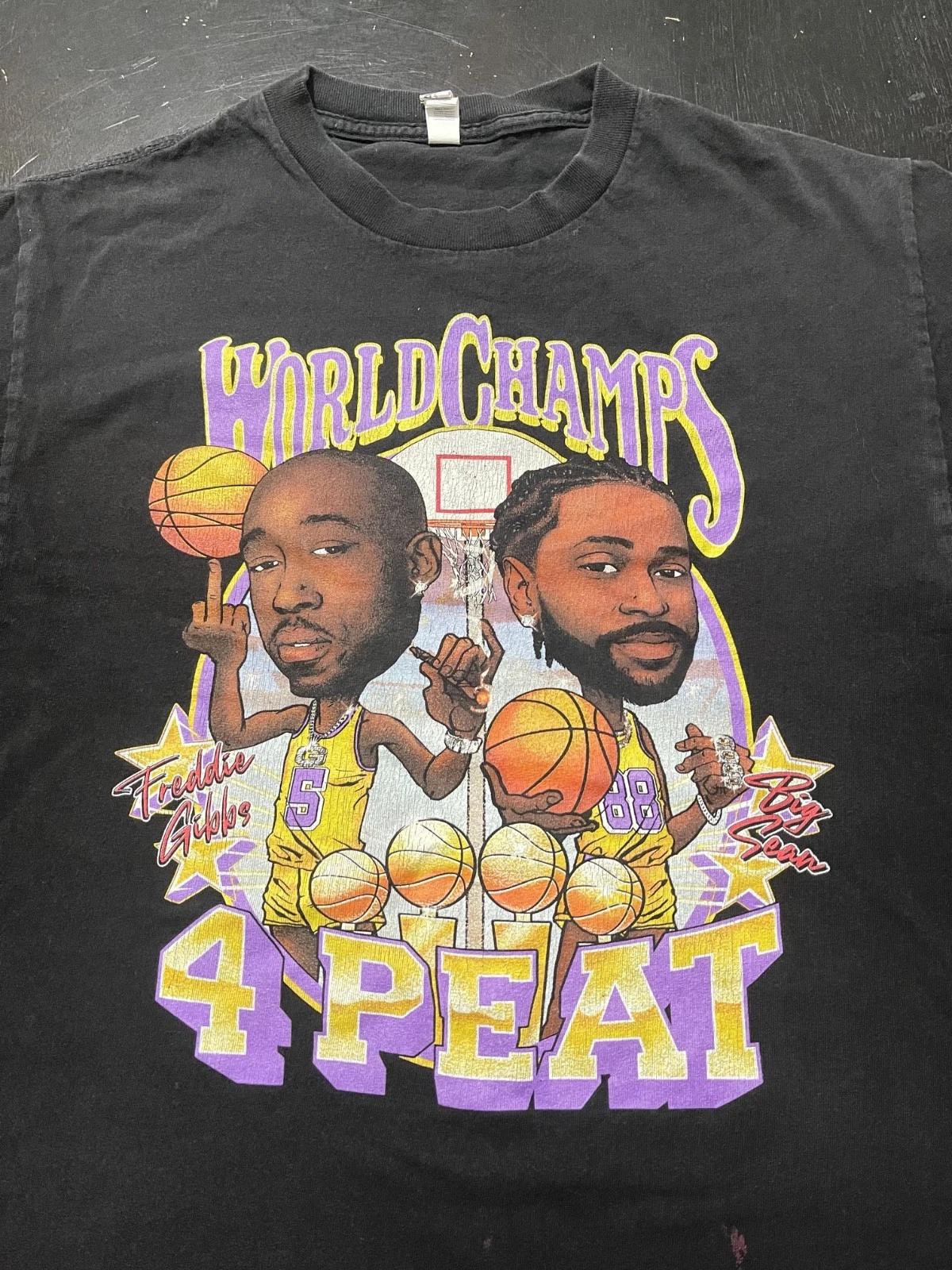 

Freddie Gibbs & Big Sean 4 Peat World Champs T-Shirt, Black, Size: Medium 2XL