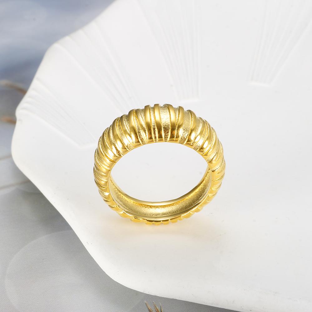 JOVO LOVE Simple Bread Shape Texture Thread Ring For Women Summer Stainless Steel Waterproof Rings Ladie Jewelry Gift
