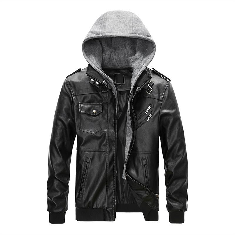 Autumn and Winter New Leather Jacket Men's Hooded Multi-pocket Large Size Men's PU Leather Jacket Casual Men's Clothing