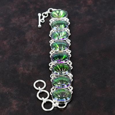 Gefacetteerde Regenboog Mystieke Topaas Armband 925 Sterling Zilveren Armband Verstelbare Ketting Armband Handgemaakte Natuurlijke Edelsteen Armband Cadeau Voor Hem