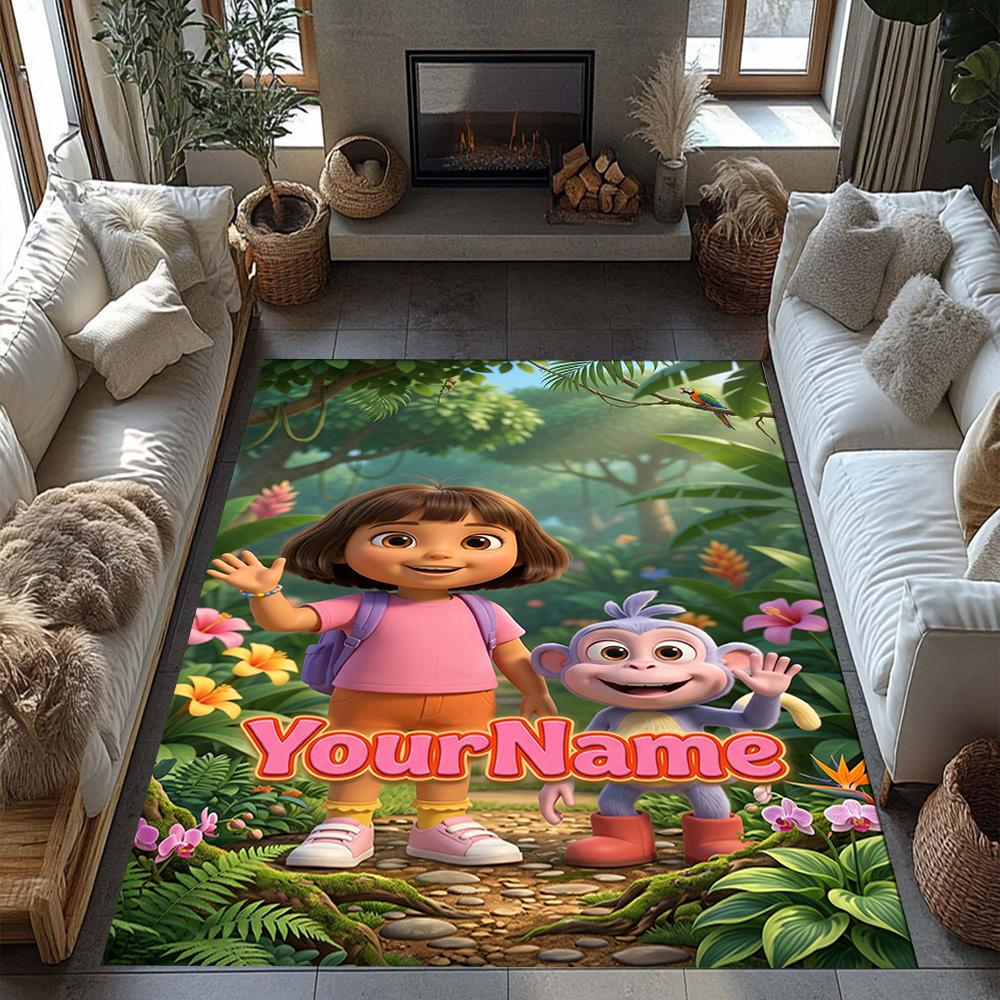Dora Explorer Customize Your Name Floor Mat Suitable for Study room Outdoor Dining Room Playrooms Anti-slip Rug Office home decor