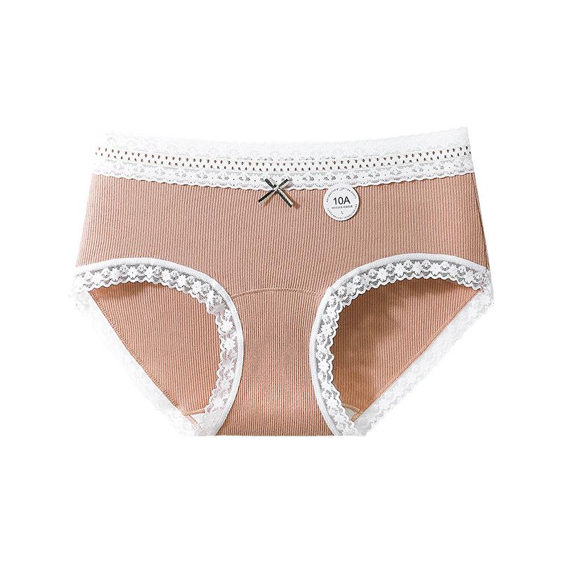 Ladies Spring and Autumn Pure Cotton 10 Antibacterial Extended Crotch Antibacterial No Scar Mid-waist Triangle Briefs