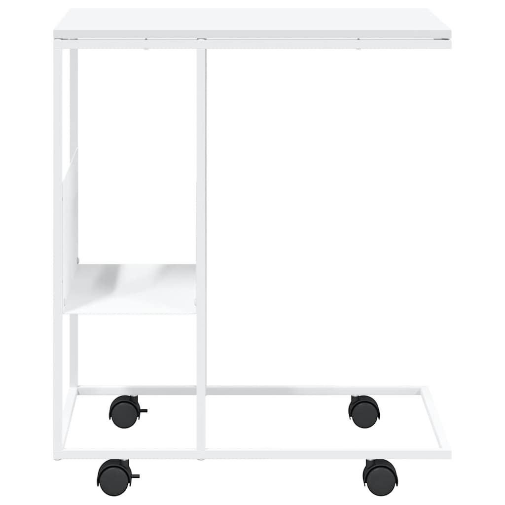 Side Table with Casters White 55 x 36 x 63.5 cm Engineered Wood