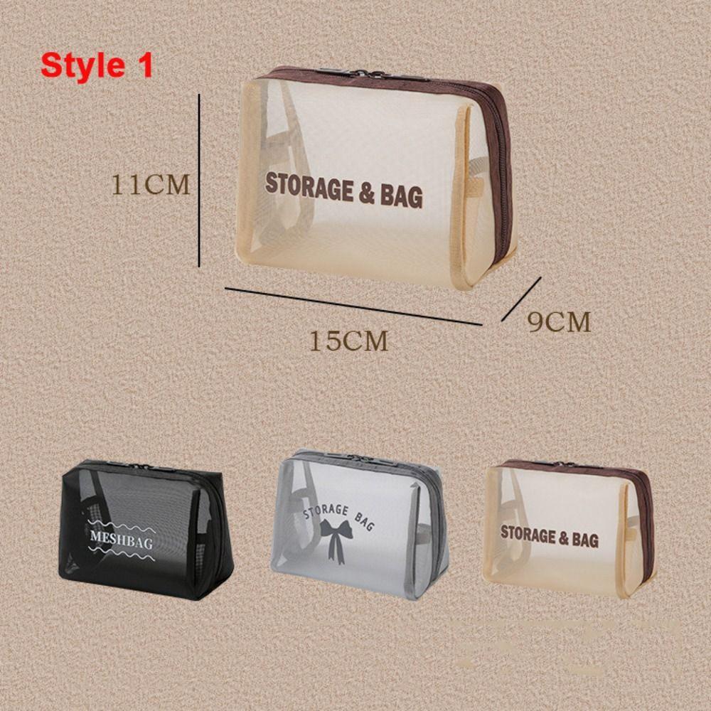 New Mesh Cosmetic Bag Translucent Large Capacity Travel Storage Bag Zipper Lightweight Toiletry Bag