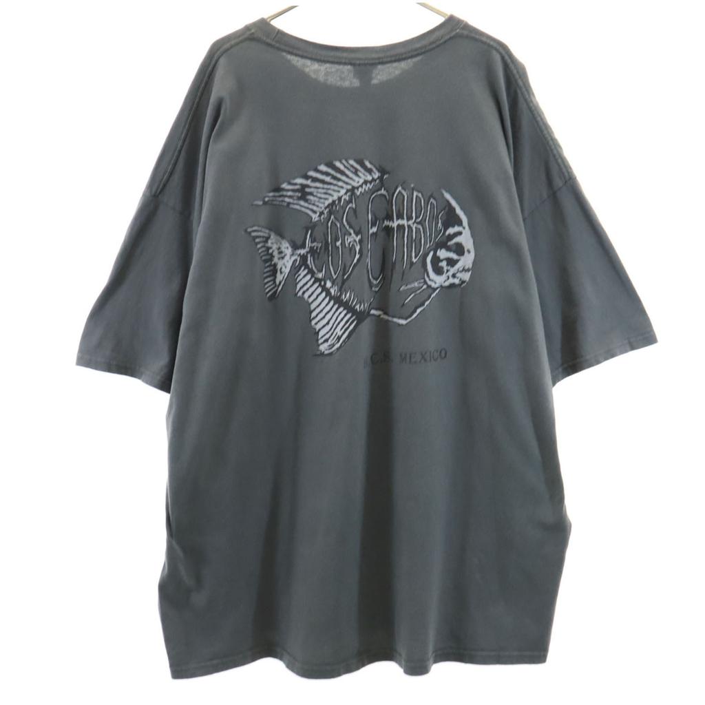 YAZBEK 90s Old Back print Short sleeve T-shirt 3XL Charcoal gray Biggs Men's Used