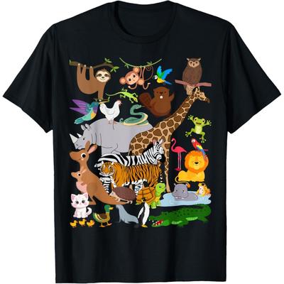 Zoo Animals Wildlife Birthday Party Zoo Day 24 Animals T-Shirt(1)