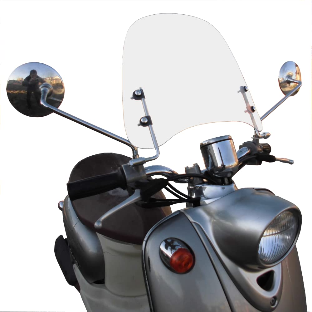 [Auto Parts Center] Motorcycle Windshield, Short Screen 2, Easy Installation, Moped/Scooter Windscreen, Includes Spare Mounting Brackets