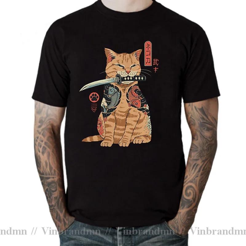 2025 Newest Design Catana Kawaii Harajuku T Shirt Unisex Ninja Cat Tshirt Samurai Cat Anime Tshirt Japanese Kaiju Sushi Cat Tshirt