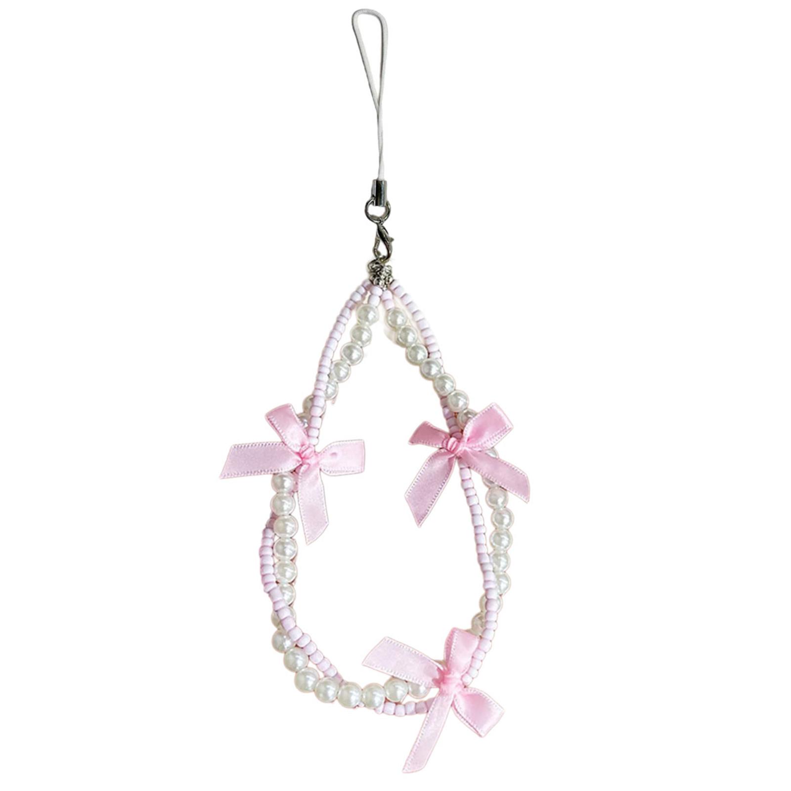 

Красочный брелок для ключей с имитацией жемчуга, бусины, бабочка, цепочка для телефона, стильный бант, подвеска, брелок, украшение для кошелька, камеры розовый