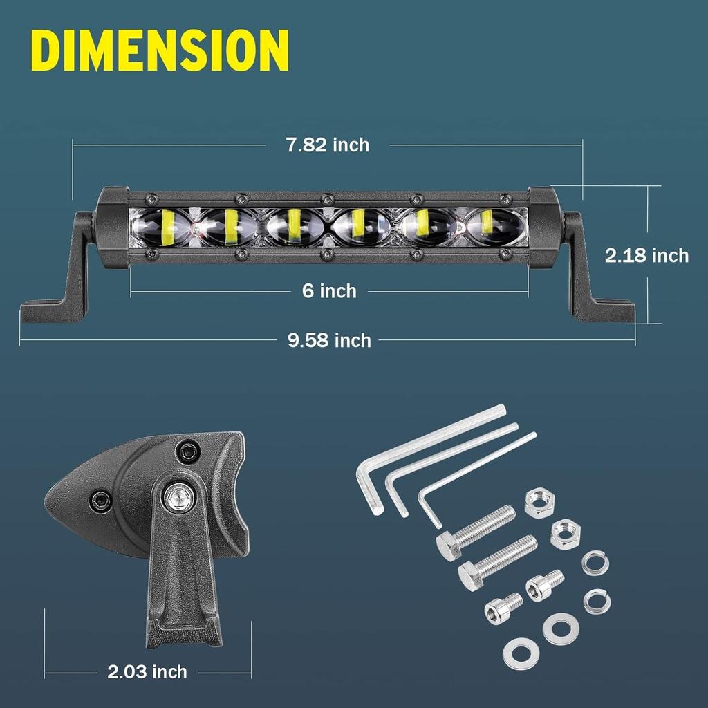 LED Light Bar 6 Inch 48W 4800LM Single Row Bike Headlight Cool-White 1PC 6inch