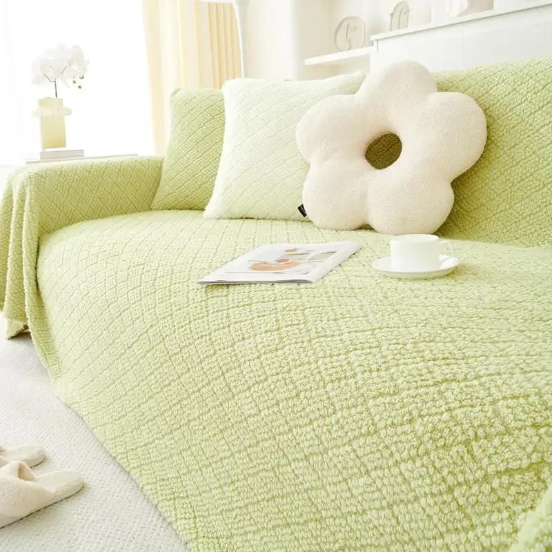 Double Sided Usable Plush Sofa Cover Fabric Multiple Functions Anti Slip Plush Blanket Advanced Anti Cat Scratch Sofa Cushion