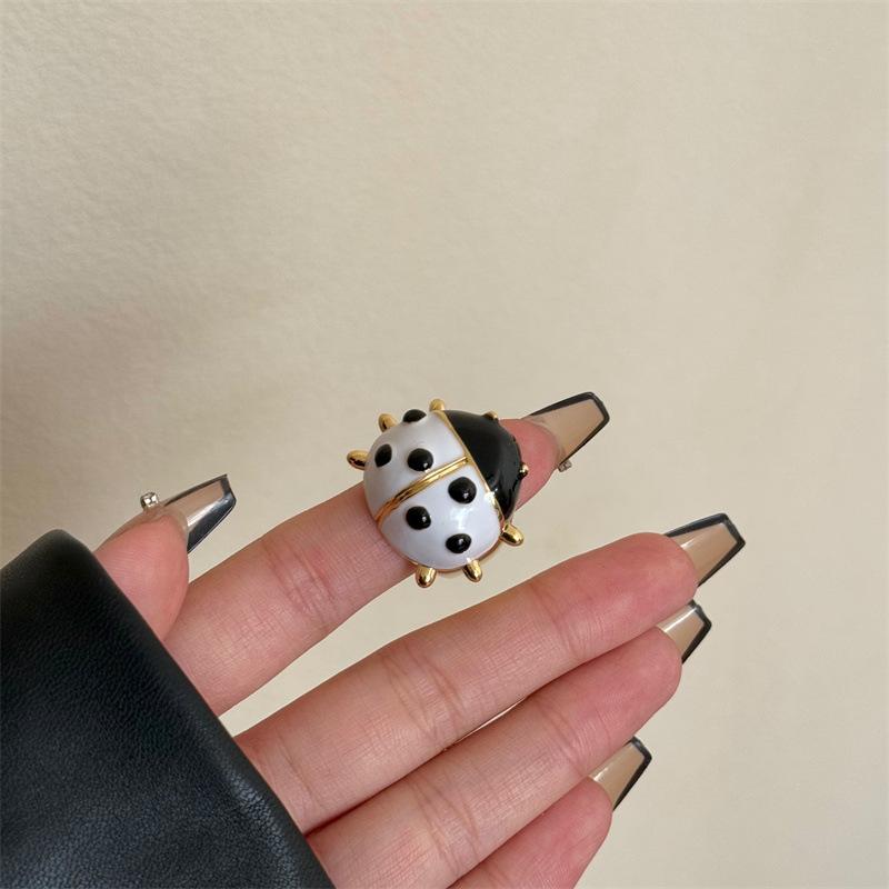 Geometric Insect Drip Oil Ring Korean Fashion Beetle Painting Ring Minority Design Jewelry Accessories Chunky Enamel Ring Gift