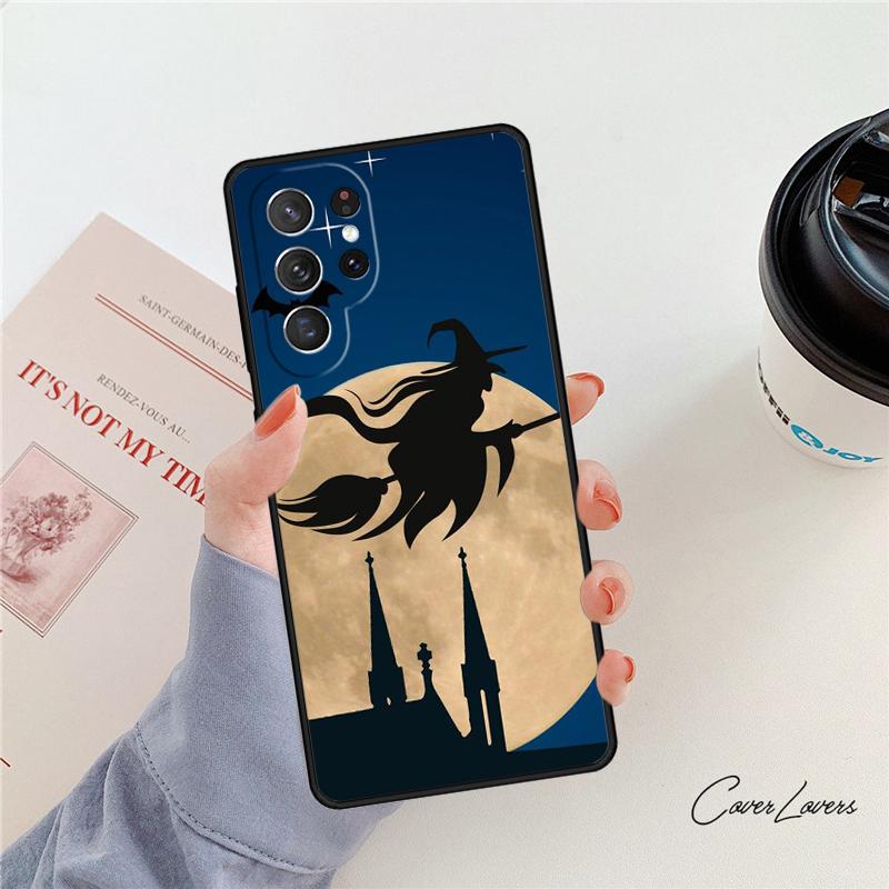 Witches Cat Moon Phone Case For Samsung Galaxy S24 S25 S23 S22 Ultra Note 10 20 Plus S20 S21 FE Cover