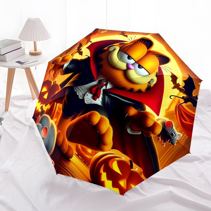 1pc Garfield Vampire Automatic Open/Close Umbrella - Compact Travel Umbrella with 8-Rib Durable Frame, Lightweight & Portable for Commuting, Fashionab