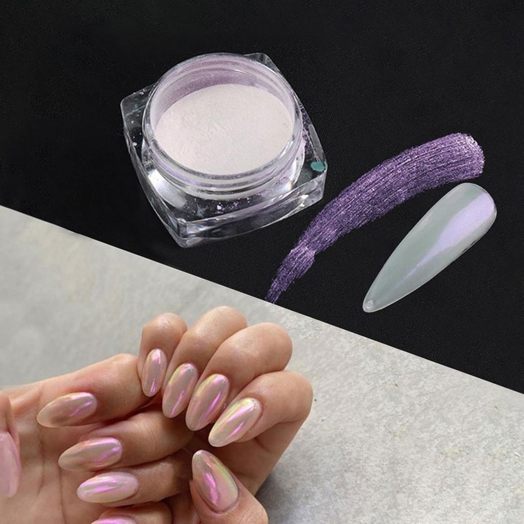 Pearl White Rubbing on Nail Art Glitter Dust Chrome Aurora Yellow Purple Manicure Decorations Mirror Mermaid Nail Powder Pigment