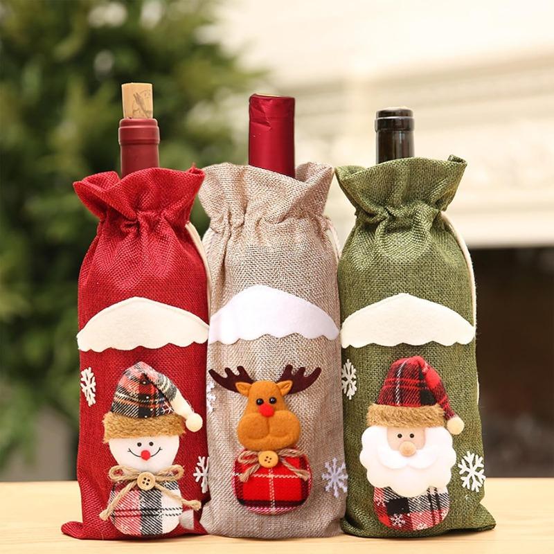 Christmas Wine Bottle Bag - Designed for Santa Claus, Reindeer, Snowman, Reusable for Christmas, Weddings, Birthdays, and Holiday Parties